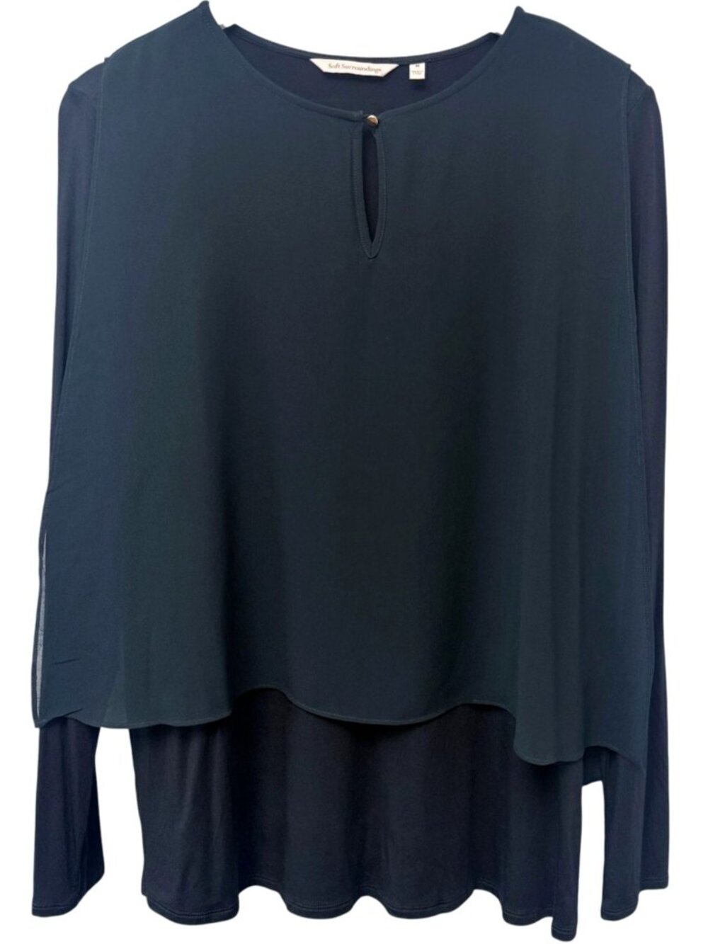 SOFT SURROUNDINGS Chiffon Overlay Top Size Medium Stretch Blouse Long Sleeve Tee